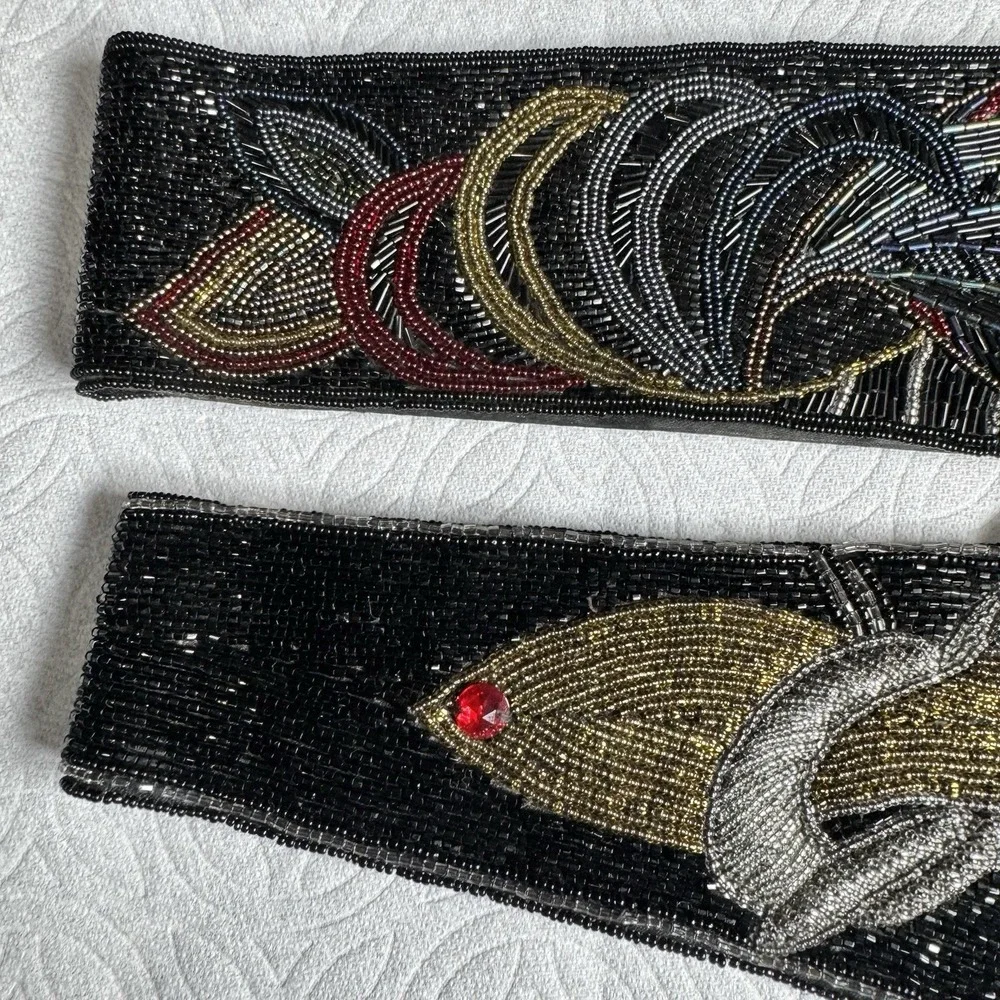 Vintage 70s 80s 90s Disco Multi-Color Sequence Beaded Women's Sash Satin Belts